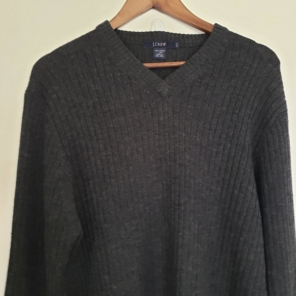 J. Crew Merino Wool Ribbed Sweater Black V-Neck Size XL Tall V-Neck Knit - Picture 1 of 9